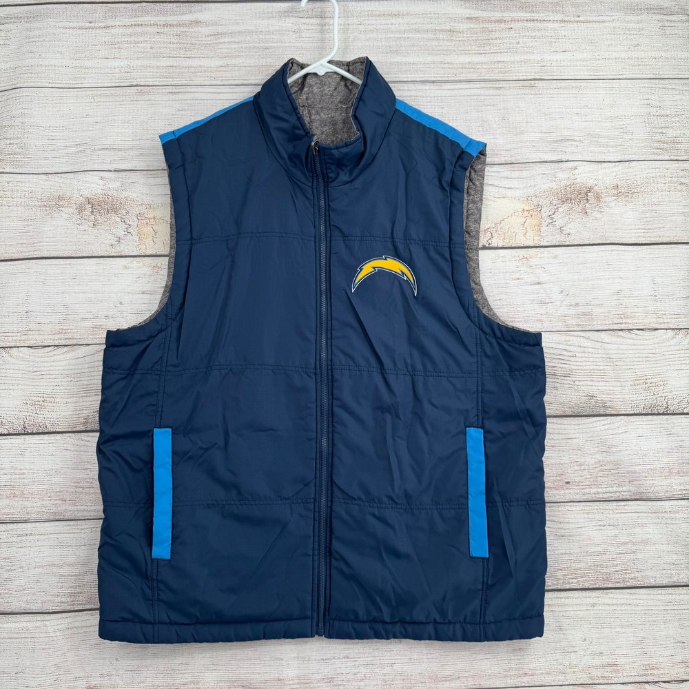 NFL Los Angeles Chargers Reversible Vest Mens XL Blue Grey Puffer 58AHI6141